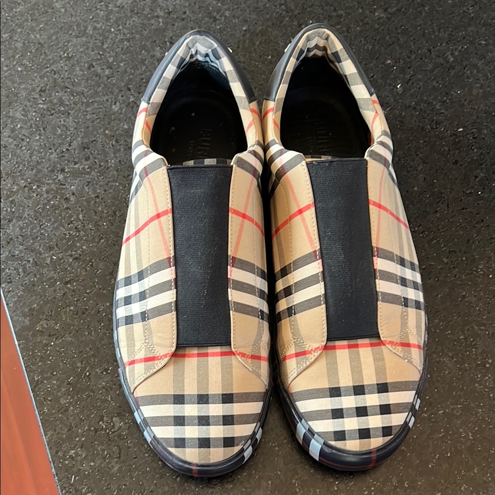 Burberry Checkered Slip-On Shoes in Beige and Black